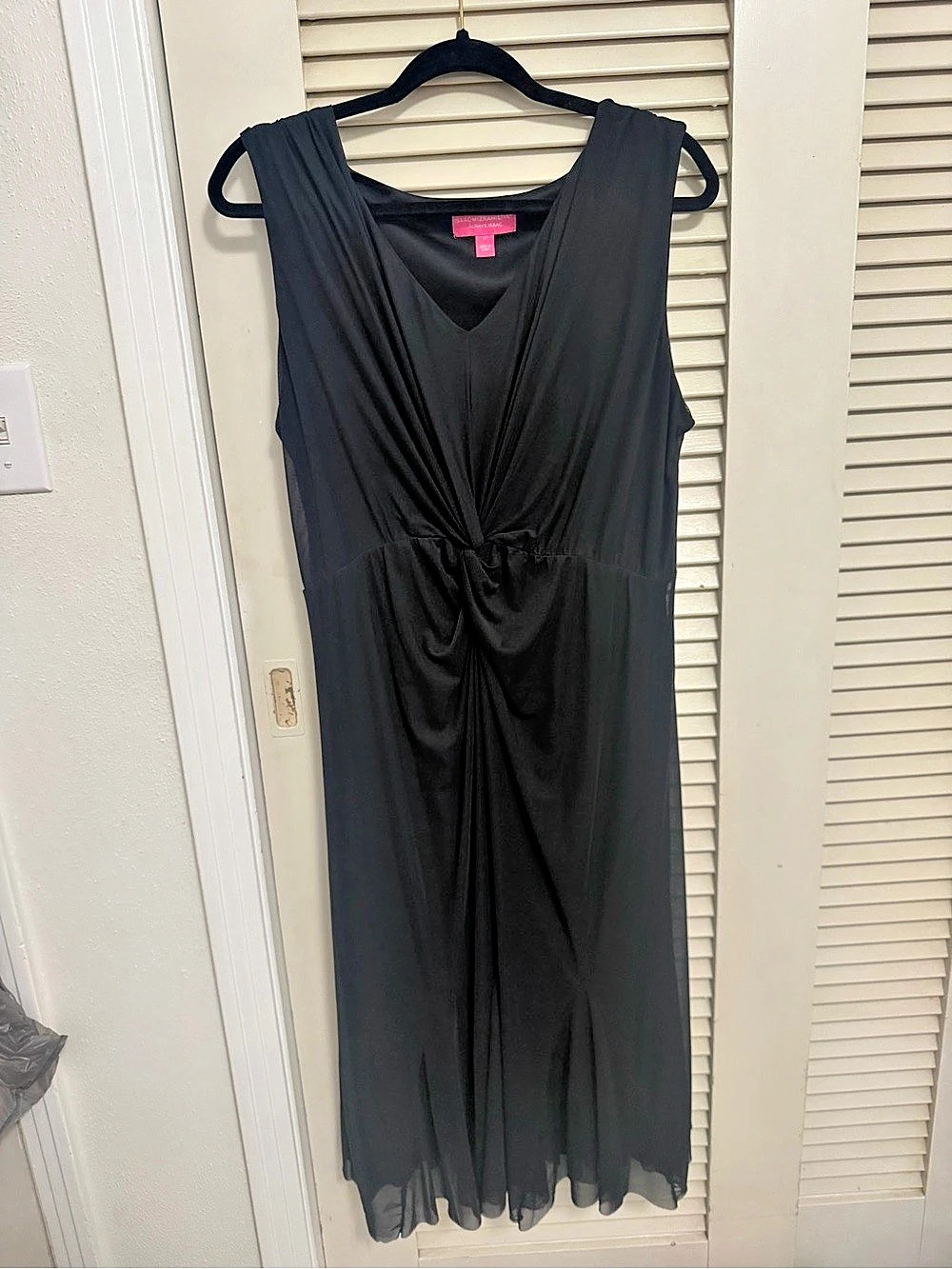 Isaac Mizrahi Live! Always Isaac Twist Front Mesh Midi Dress Black Large petite.